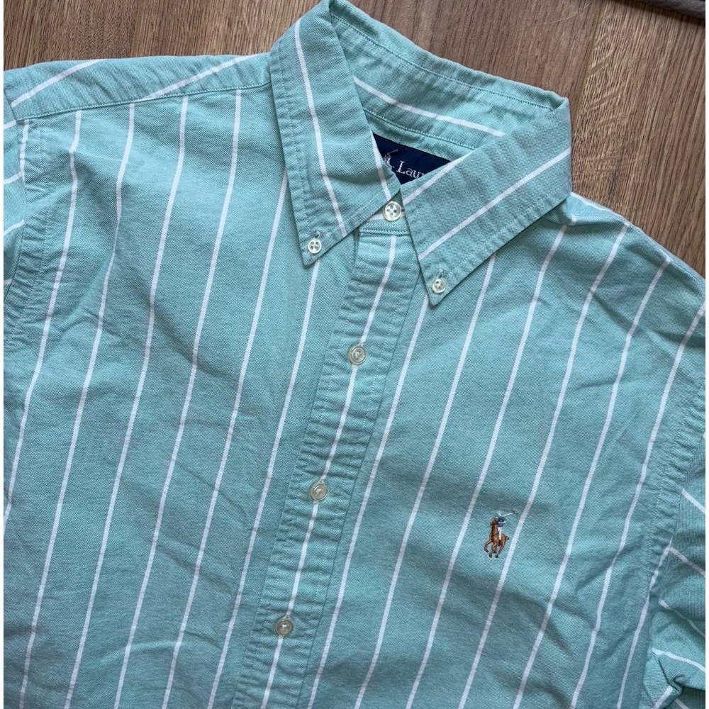 Polo Ralph Lauren Mens Medium Long Sleeve Striped Oxford Green White Custom
